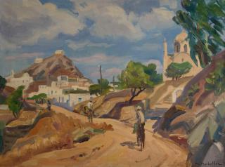 Ios, Landscape with a Rider — Oil painting, Canvas, 46.00×61.00cm — Theodoros Markellos